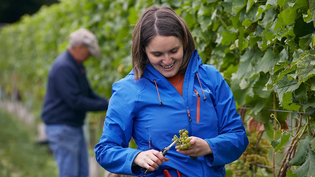 Made in Shropshire members, Melissa and Zoe, owners of Rowton Vineyard, enjoying one of their wines outdoors.